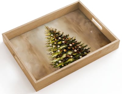 Dienblad hout 40x30 cm - Schootdienblad - Kerst - Sfeer - Groen - Borrelplank rechthoek - Plateau dienbladen