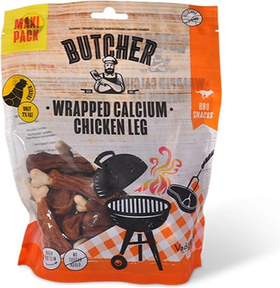 Chicken wrapped calcium chicken leg 375g -geen suiker toegevoegd - hoog eiwitgehalte - laag vetgehalte - lekker - TANDVERZORGEND