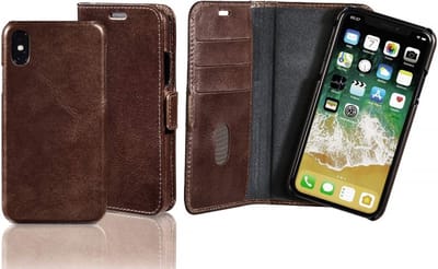 Echt leren 2-in-1 boekje + hoes bruin voor Apple iPhone X/Xs