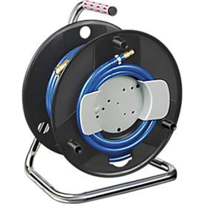 Brennenstuhl persluchthaspel standaard, 20 m, 15 bar, metalen eenhands snelkoppelingen, stofslang, 6/12 mm slangdiameter, stalen frame, L 180 x B 280 x H 360 mm, blauw/zwart