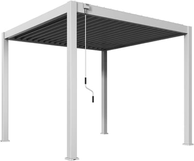 Rockford Aluminium Pergola 3 x 3 m - Overkapping vrijstaand met verstelbaar lamellendak - Veranda met geïntegreerd waterafvoer - Wit
