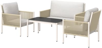 Balkonset 4 personen - Tuinset - Bistroset - Lichtgrijs / Bruin - Weerbestendig - 4 delig - Tuintafel en 4 stoelen - 4 personen - Gecoat staal - Onderhoudsvrij staal