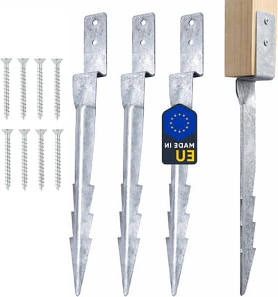 Grondanker Set - Inslaganker Hout - Speeltoestel Verankeren - Verzinkt Staal S355 - 43 cm - Zilver
