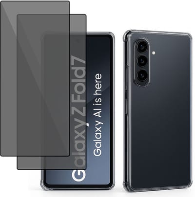 ChiGuard Hoesje & 2x Privacy Screenprotector geschikt voor Samsung Galaxy Z Fold 7 Hoesje Screenprotector - Gehard Glas Cover + Shock Proof Case - Transparant