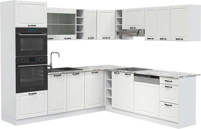 Vicco Hoekkeuken R-Line, Wit Landhuis/Wit, 247 x 237 cm, WB Marmer