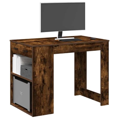 vidaXL - Bureau - met - lade&plank - 102x62x77,5 - cm - bewerkt - hout - gerookt - eiken