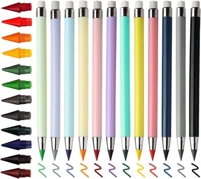 Set van 12 Inktloze Potloden met 12 Reservepunten en Gum, Perfect voor Kinderen en Creatieve Klussen, Ideaal als Cadeau voor School en Hobby's