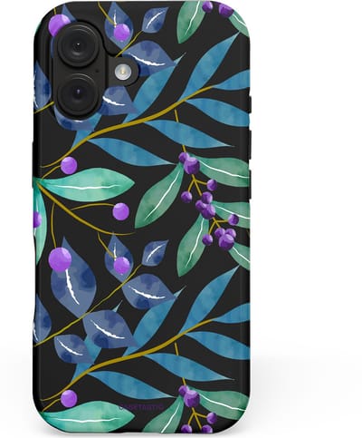 Casetastic hoesje geschikt voor Apple iPhone 16 - MagSafe - Dubbellaagse bescherming - Besjes fantasie - Fashion Case - Zwart Petrol Saliegroen