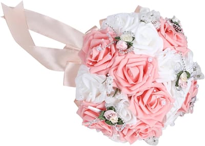 Kunstig Bruidsboeket - Decoratie Bloem - Bruiloft Accessoires - Verfraaid met Parels - 30x20x20 cm - Roze