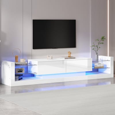 STILVORA TV Meubel - Vorm 181x38x38 cm - Moderne TV Tafel Met LED En Twee Klapdeuren - Voor Grote Televisies - Hoogglans Hout - Zwart