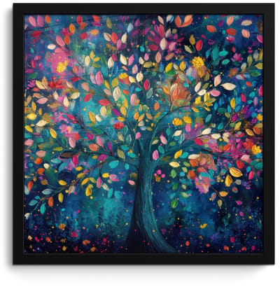 Poster in lijst - Fotolijst 40x40 cm - Posters - Kleurrijk - Boom - Magisch - Abstract - Posterlijst zwart - Decoratie - Wanddecoratie woonkamer - Muurdecoratie slaapkamer