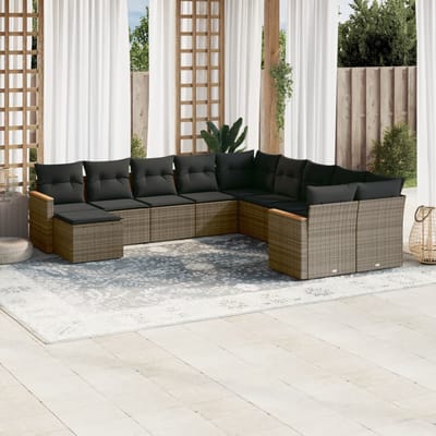 vidaXL - 11-delige - Loungeset - met - kussens - poly - rattan - grijs