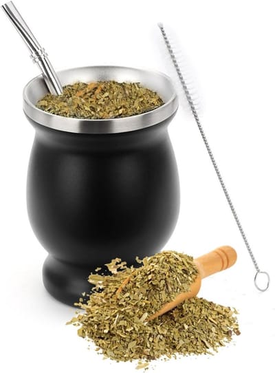 Stijlvolle RVS Mate Tea Cup Set met Rietje en Schoonmaakborstel voor Mate Thee in Keuken, Restaurant of Café (Zwart)