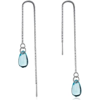 Boucles d'oreilles pendantes exquises en forme de goutte de cristal bleu en argent sterling 925 avec de nouvelles boucles d'oreilles longues et créatives Xze217 white