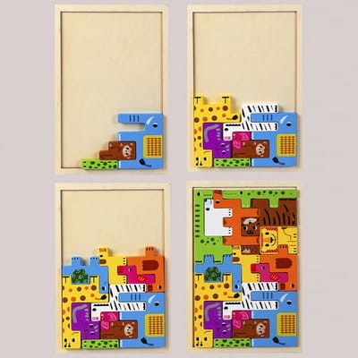 Montessori Houten Dierenpuzzel – Dieren Thema – Educatief Speelgoed vanaf 3 Jaar - Houten Puzzel voor Peuters - Russische Blokken Puzzel - Montessori Speelgoed
