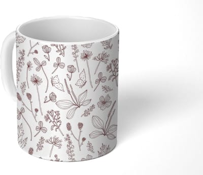 Mok - Koffiemok - Planten - Patroon - Bloemen - Mokken - 350 ML - Beker - Koffiemokken - Theemok