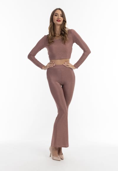 faina jersey broek met glanzend garen