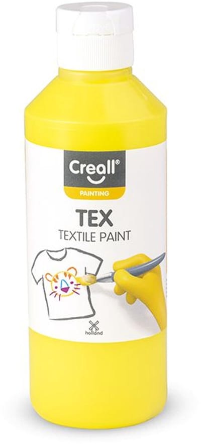Creall Tex - Textiel- & Stoffenverf - Geel - 500ml - Machine wasbaar na fixatie - Voor T-shirts, jeans, schoenen, stoffen tassen, meubels en auto-interieurs/hemelbekleding - Gemaakt in NL - Glutenvrij