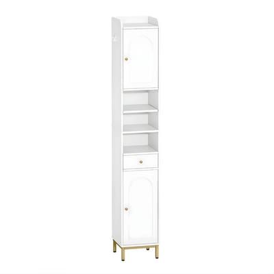 Badkamerkast – Voor Badkamer & Woonkamer – Hoge Kast met 2 Deuren, Lade en Open Vak, Verstelbare Plank – Wit