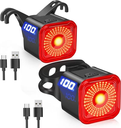 2 Stuks - Fiets Achterlicht - LED Display Scherm, USB-C Oplaadbaar 6 Verlichtingsstanden, IP55 Waterdicht Fiets Achterlicht voor Nachtrijden, Super Helder Achterlicht voor Weg en Mountainbike, 2 Pack