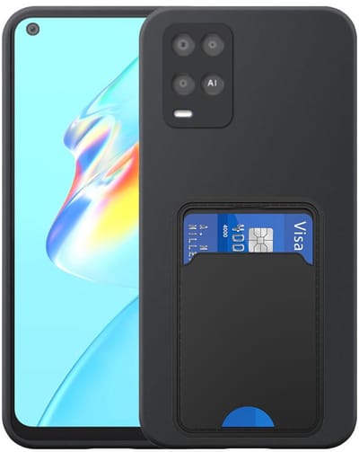 Geschikt voor Oppo A54 4G Telefoonhoesje met TPU Pasjeshouder - Flexible Back Cover Case Siliconen TPU with Cardslot - Zwart - Smartphonica geschikt voor Oppo A54 4G