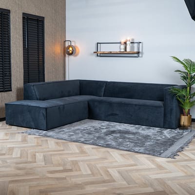 Bronx71® Scandinavische hoekbank Memphis zwart stof gemêleerd links