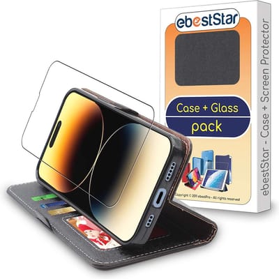 ebestStar - Hoes geschikt voor iPhone 14 Pro Apple, Wallet Etui, Book case hoesje, Zwart + Gehard Glas