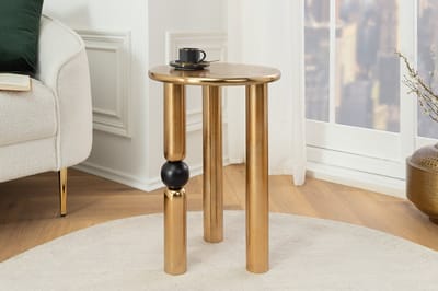 Handgemaakte bijzettafel ABSTRACT 55cm goud zwart metaal rond - 44854