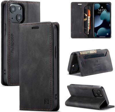 Luxe Flip Case met RFID Bescherming Kaarthouder en Magneetsluiting voor iPhone 13 Mini / 12 Mini _ Zwart