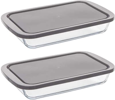5Five Ovenschaal van borosilicaat glas met deksel - 2x - rechthoek - 1.6 Liter - 29 x 18 x 5 cm