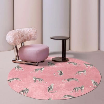1 pièce Tapis Rond Imprimé Léopard Tapis Antidérapant avec Tapis de Sol Animaux Marron Beige pour Salon Chambre Entrée Décoration Intérieure Moderne 40X40CM