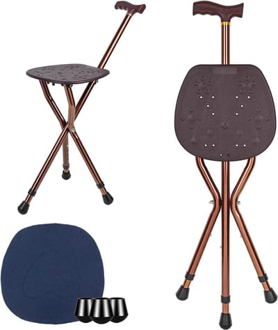 Wandelstok - Opvouwbare Seat Stick Cane en Kruk Dual-use voor Mannen - 120kg Capaciteit - Grote Seat Board - Hoogte Verstelbaar - Gehandicapten en Herstellende Personen