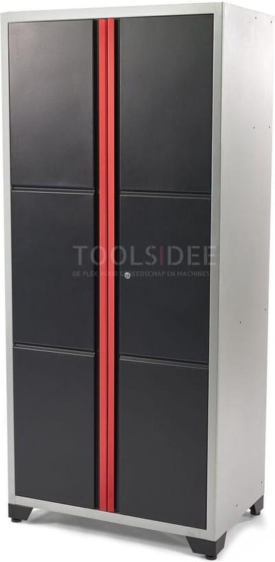 HBM Deluxe dubbele professionele gereedschapskast zwart 91,5 x 57 x 205 cm, 4 planken, gepoedercoat