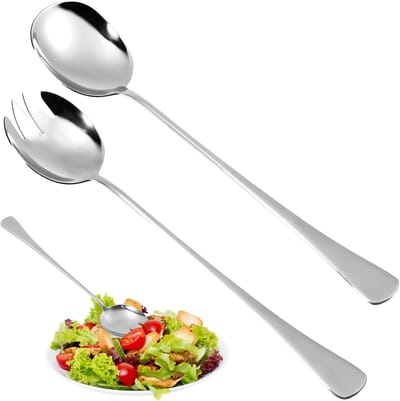 Set van 2 RVS Saladescheppen met Lange Handvatten, Ideaal voor Gezinnen, Hotels en Restaurants, 28 cm