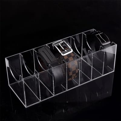 Dailygoods- Riem Organizer 7 Compartimenten - Acryl Opbergdoos - Transparant - Vitrine Houder - 37,5 x 14 x 12 cm - Geschikt voor Riemen/Sieraden