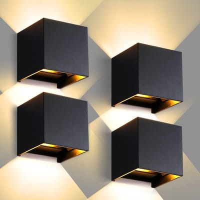 Led-wandlamp voor binnen en buiten, 3000K, 12W, IP65, instelbare lichtstraal, geschikt voor slaapkamer, woonkamer, tuin, gang, balkon, badkamer - set van 4