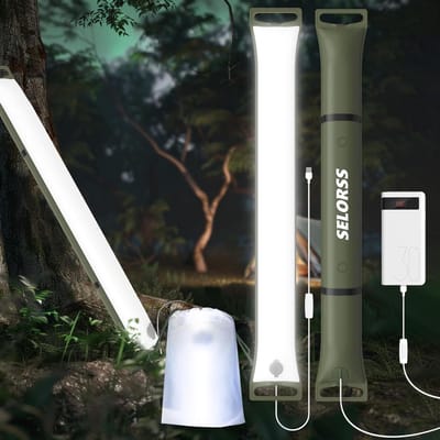 Thijox - Opblaasbare Campingverlichting 86CM - Draagbare LED Telescopische Lamp - Waterdicht IP66 - Dimbaar Groen Buitenlicht voor Kamperen en Wandele
