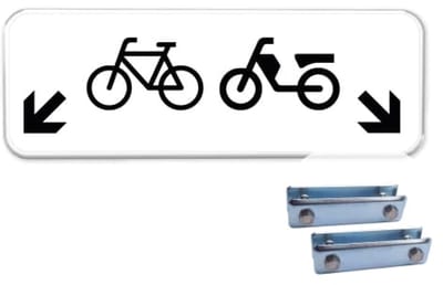 Parkeerbord Fietsen en Brommers - Weerbestendig Aluminium - 40x15 cm - Bevestiging: Met hekbeugels (voor spijlen- of gaashek)