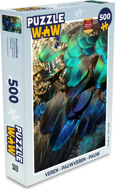 Puzzel Veren - Pauwveren - Pauw - Blauw - Kunst - Legpuzzel - Puzzel 500 stukjes