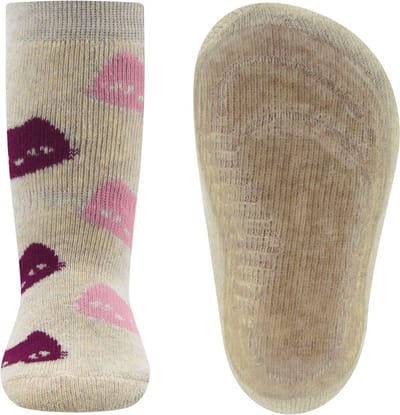 Ewers Antislipsok - Poezenhoofden Roze & Pruimpaars - Ecru/Beige - maat 25/26