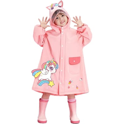 Imperméable pour enfants Imperméable Motif mignon Léger Portable Vêtements de pluie à capuche pour enfants pour fille garçon L white