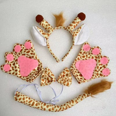 Halloween Bandeau Tête Girafe Cravate Jupe Gants Cosplay Kawaii Animal Headgear Costumes de Fête de Noël Un Ensemble Anniversaire Porter pink