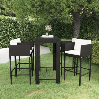 vidaXL - 5-delige - Tuinbarset - met - kussens - poly - rattan - zwart