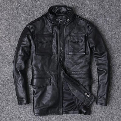 Echt leren jas voor heren, Eerste laag rundleer jas, Leren windjack, Halflange leren motorjas XXL gray