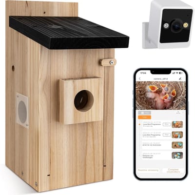 REN® Vogelhuisje - Vogelvoederhuisje - Vogelhuisje Met Camera - Voederhuisje Met Camera - Lichtbruin - 15cm x 33cm x 21cm