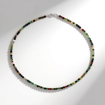Cavill - Mosagaat Ketting - 925 Sterling Zilver Gerhodineerd - Natuurlijke Groene Edelsteen 36,25 ct - Ronde Facet Kralen - 45 cm