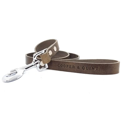 Cooper & Quint No Fuss Hondenriem Leer - Stone - Small - 105cm -Oud Messing