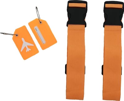 SUNMOOL Kofferriem met silicone luggage tags - Bagage Riem - Luggage Strap - 180 cm x 5 cm - Oranje - 2 Stuks