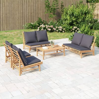 vidaXL - 5-delige - Loungeset - met - kussens - bamboe - donkergrijs