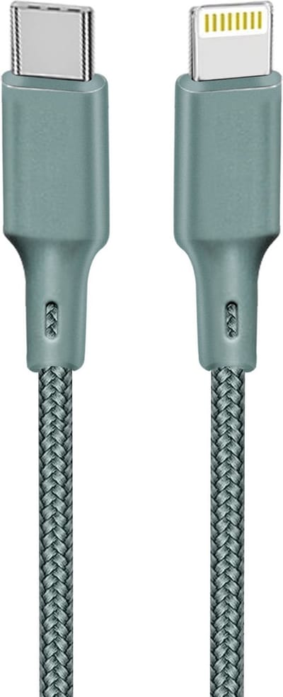 Just Green USB-C naar Lightning kabel - Recyclebaar - Gevlochten katoen - MFi certificering - 3A - 2 meter - Groen